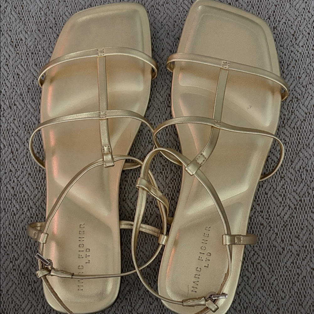 Marc Fisher Metallic Gold Strappy Flat Sandals